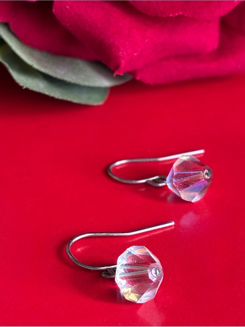 925 Silver Earrings,Crystal Faceted Drop Earrings with Silver Hooks - Clear